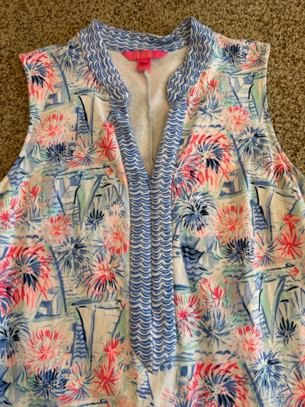 Lilly Pulitzer V-Neck Shift Dress in Blue & Pink Wave Print - Picture 3 of 9